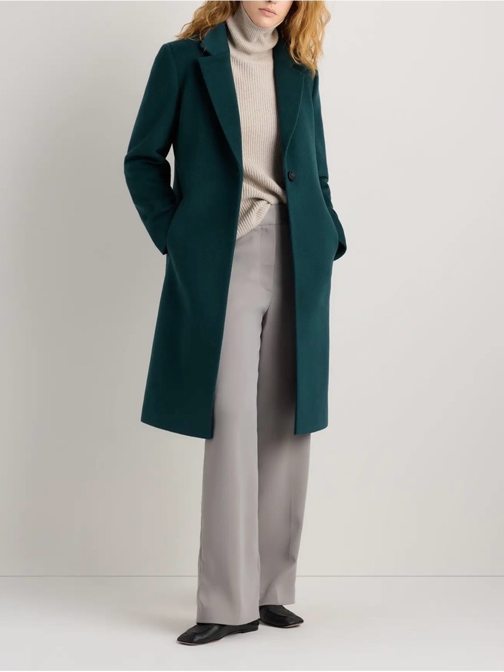 Quince Wool Cashmere Classic Coat Nocturnal Green XL NWT